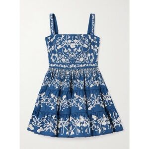 BNWT AGUA BY AGUA BENDITA Lima Ribbons Tiered Floral-Print Blue Mini Dress XS